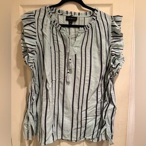 Lane Bryant Ruffle Sleeve Striped Blouse - Light Blue and Black